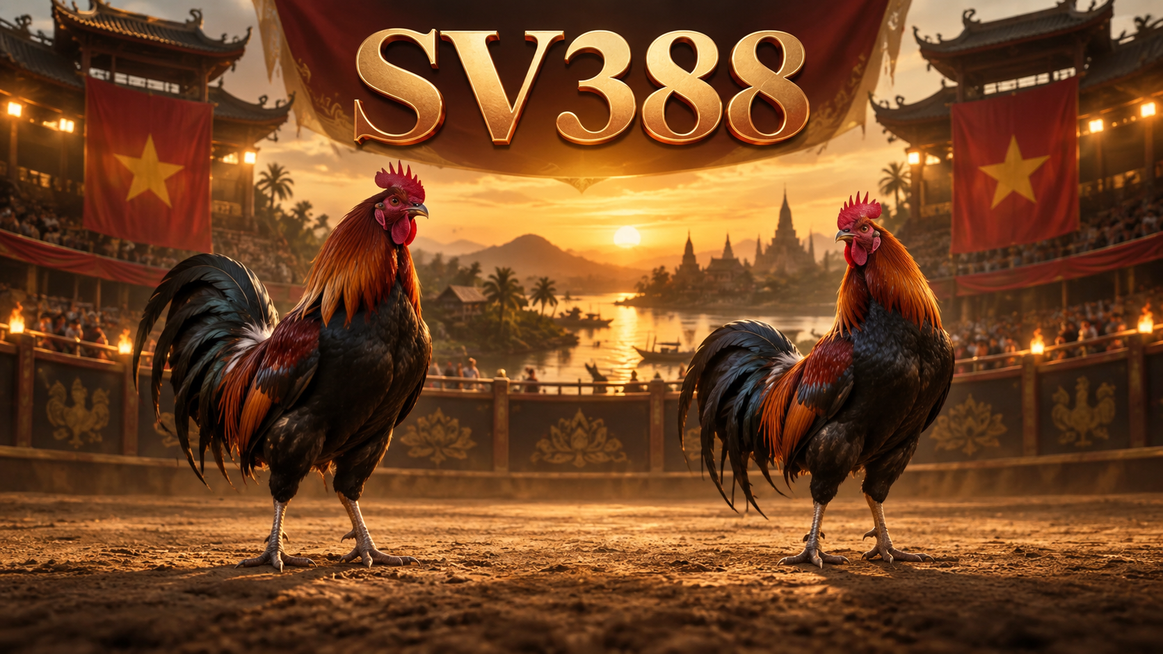 SV388, hai chú gà khỏe mạnh trong không gian đấu trường minh họa